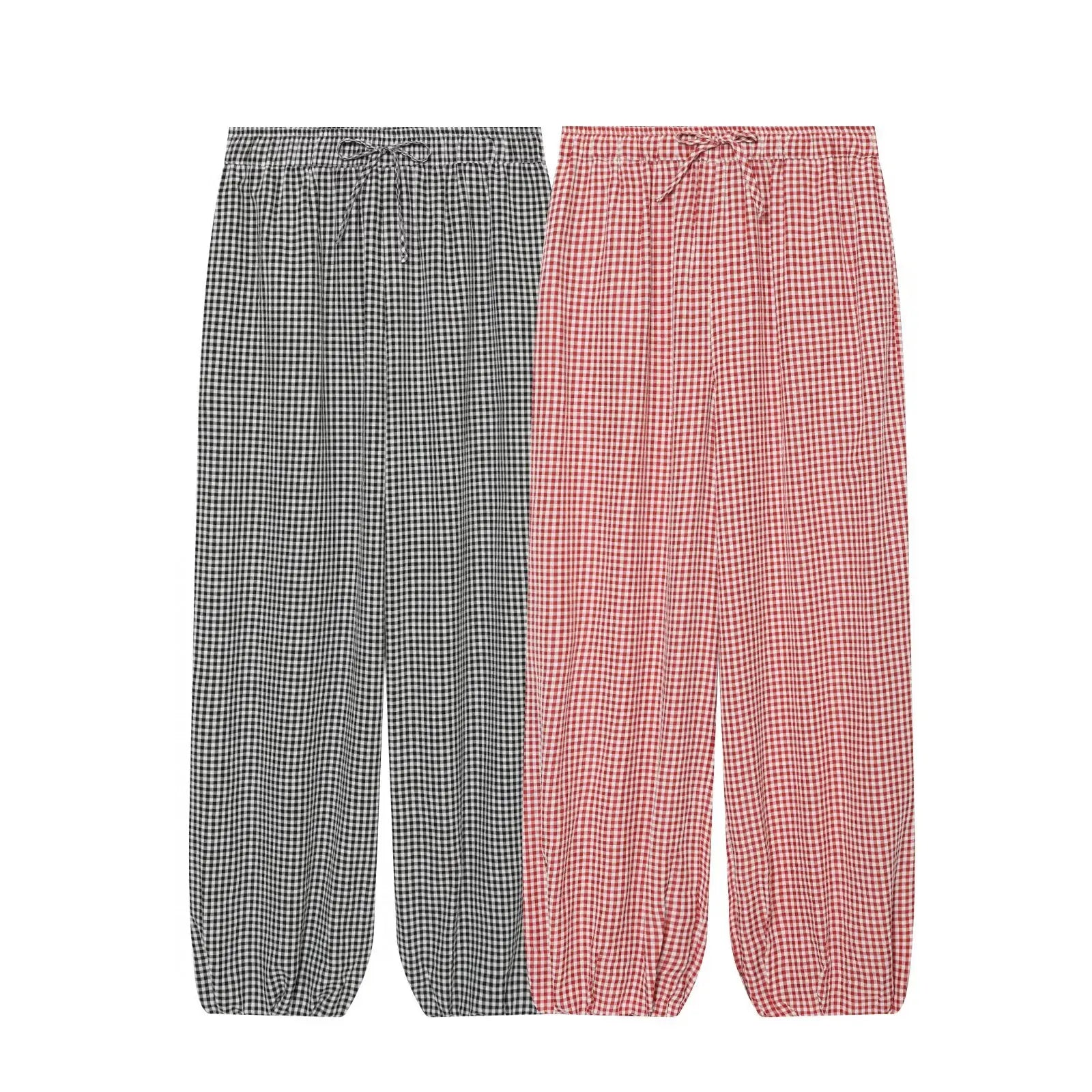 Women's Long Pants 2026 Summer New Plaid Drawstring Lantern Pants Beach Vacation Casual Fashion Women's Long Pants