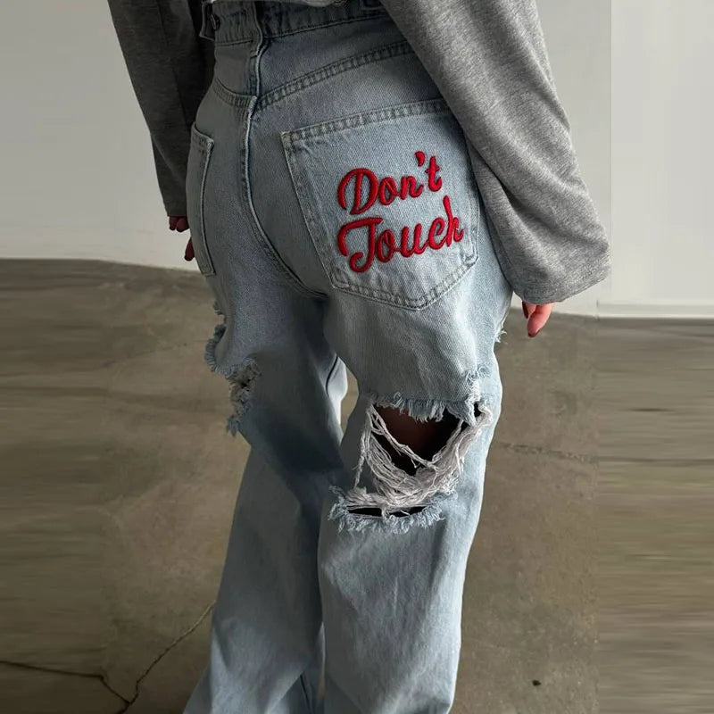Low-Rise Raw Hem Rhinestone Star Cut-Out Jeans Baggy Wide Leg 2026 Summer Chic Women Denim Pants Causal Versatile Lady Bottoms