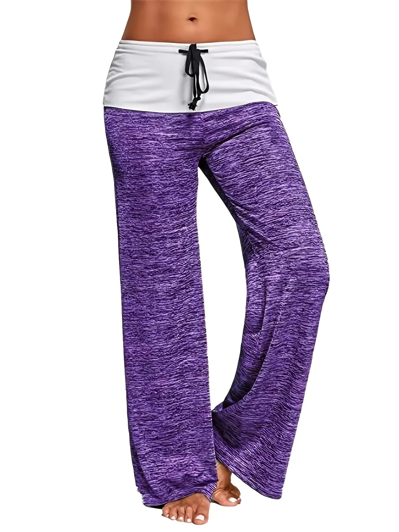 Plus Size 1XL-5XL Women's Casual Loose Drawstring Splicing Pants Fashion Wide Leg Stretch Yoga Pants
