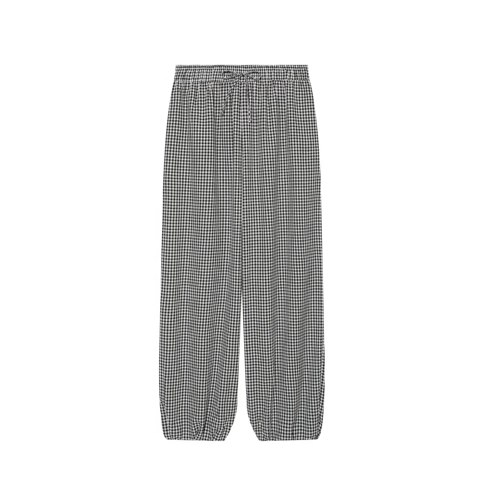 Women's Long Pants 2026 Summer New Plaid Drawstring Lantern Pants Beach Vacation Casual Fashion Women's Long Pants