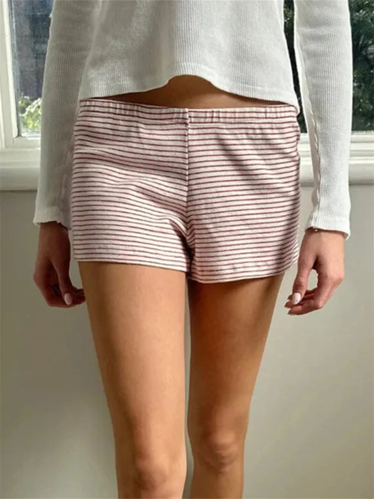 Women’s Shorts Elastic Waist Casual Low Rise Solid Color/Stripes/Cartoon Print Loose Lounge Shorts Going Out Shorts