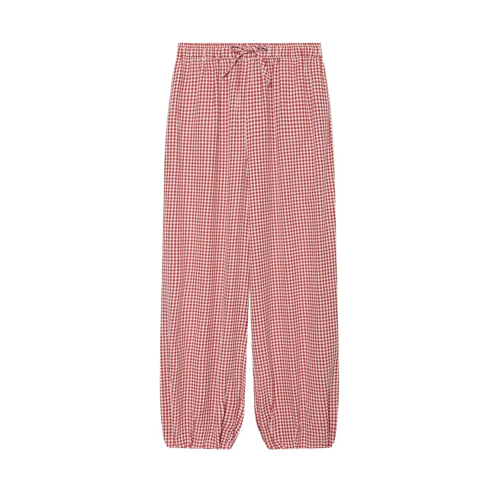 Women's Long Pants 2026 Summer New Plaid Drawstring Lantern Pants Beach Vacation Casual Fashion Women's Long Pants