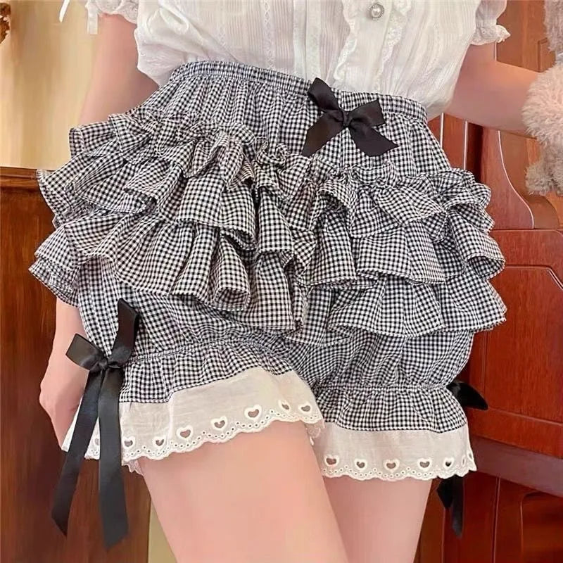 Gingham Bloomer Shorts Women Black White Plaid Pumpkin Shorts w...