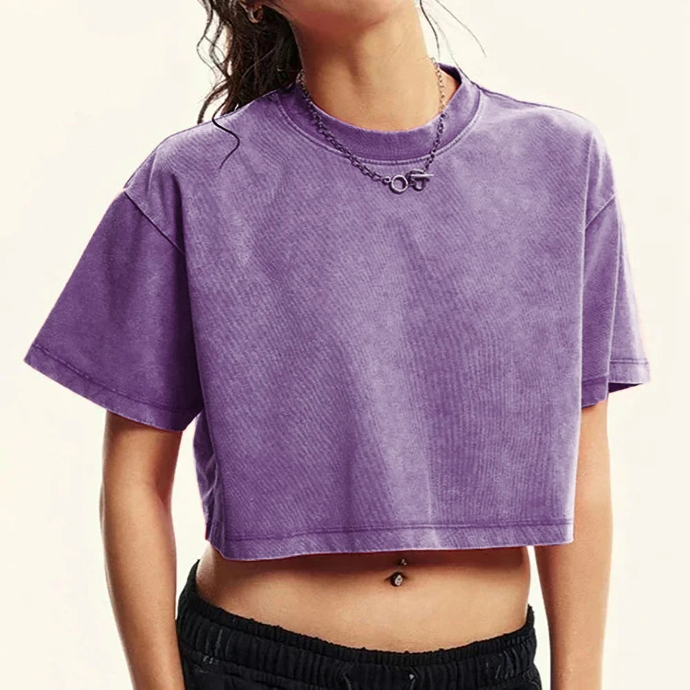 Solid Slim Washed T-Shirt Female Rhinestone Craft Cotton Street...