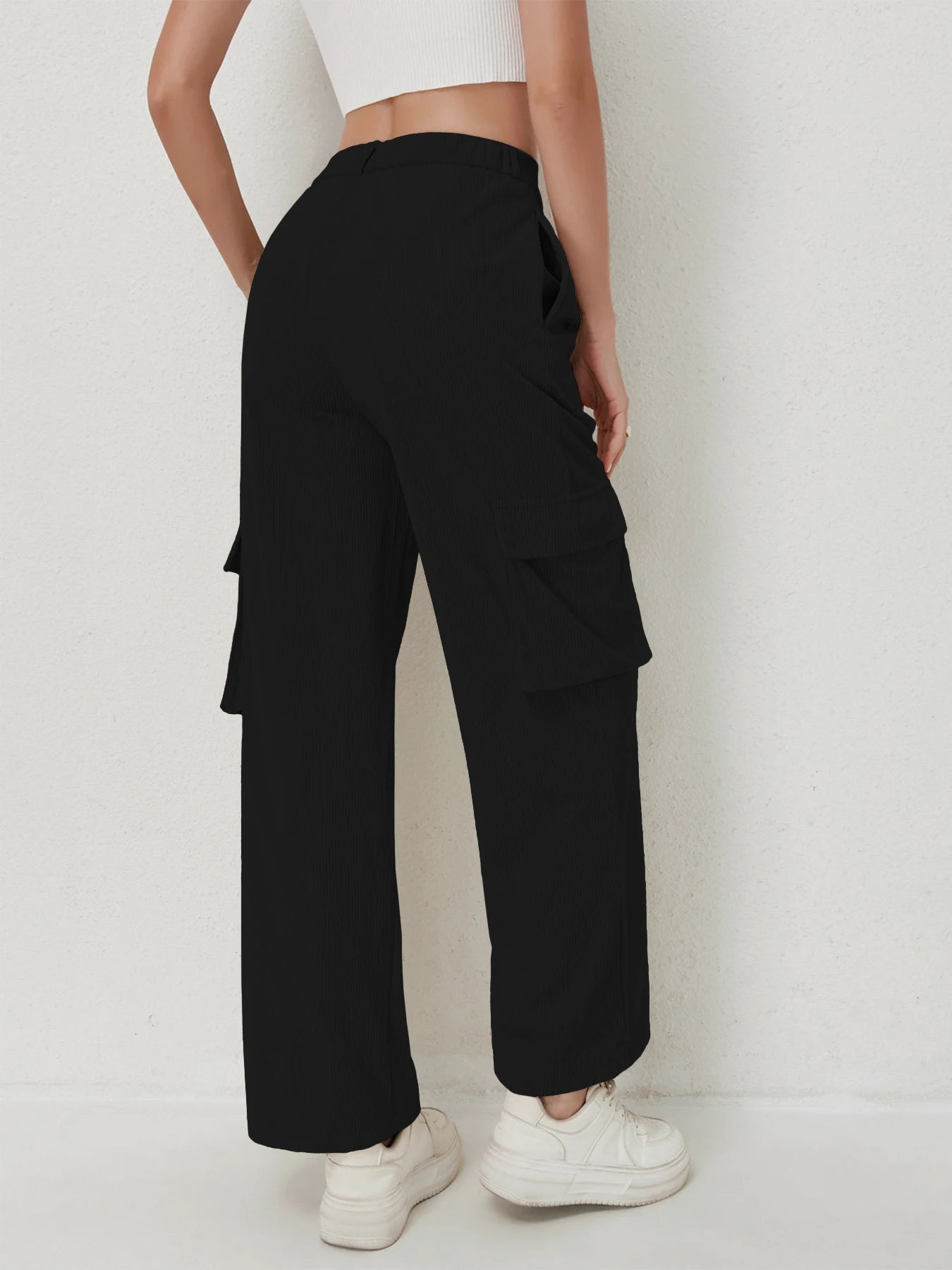 Women's casual trousers corduroy trousers multi-pocket drape high waist trousers women's sports casual work trousers