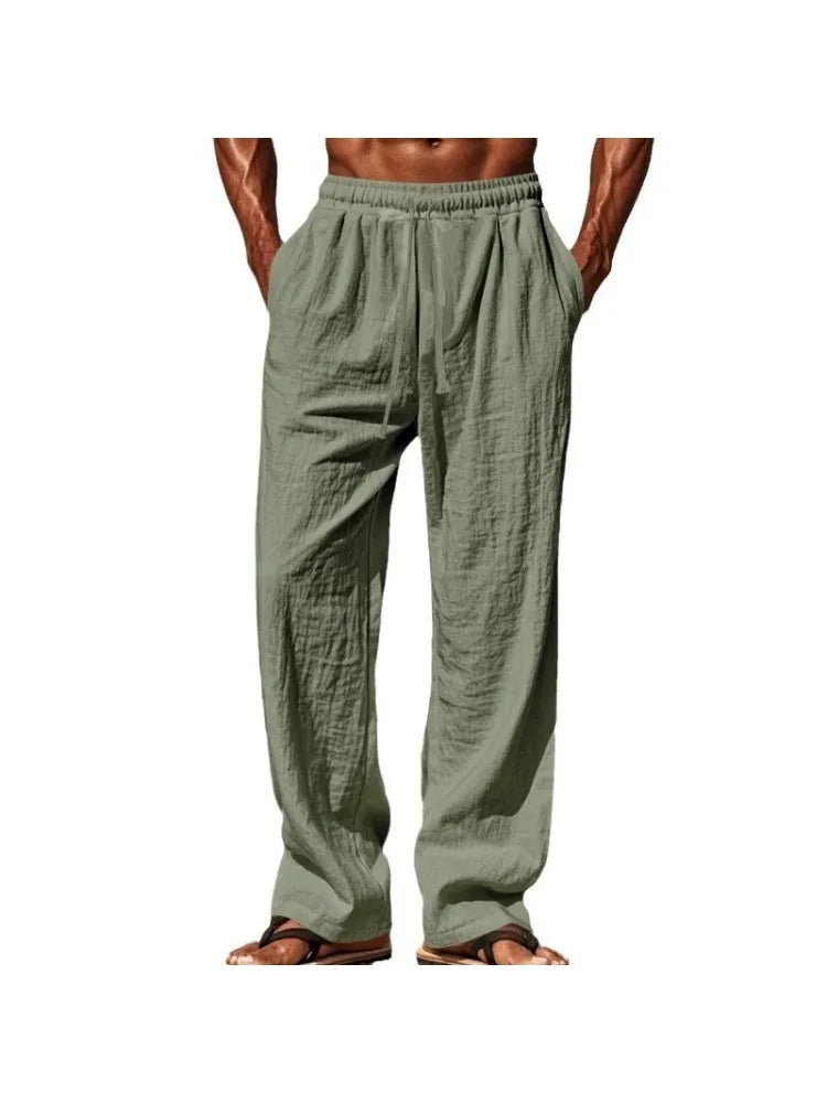 Cotton Linen Summer Pants for Women High Waist Elastic Casual Trousers Streetwear Solid Female Clothes 2025 Loose Pencil Pants