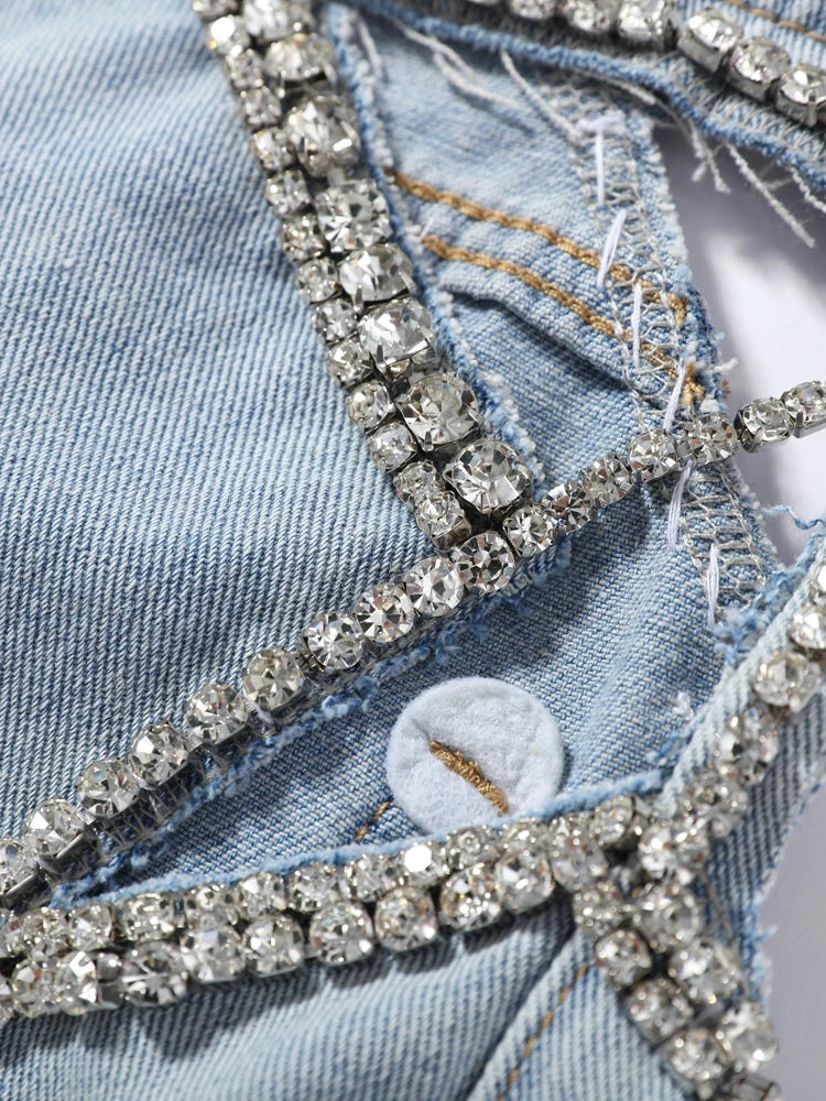 Low-Rise Raw Hem Rhinestone Star Cut-Out Jeans Baggy Wide Leg 2026 Summer Chic Women Denim Pants Causal Versatile Lady Bottoms