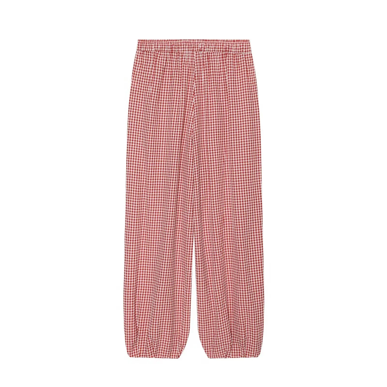 Women's Long Pants 2026 Summer New Plaid Drawstring Lantern Pants Beach Vacation Casual Fashion Women's Long Pants